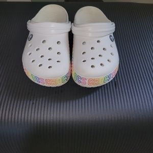 Crocs white  and rainbow